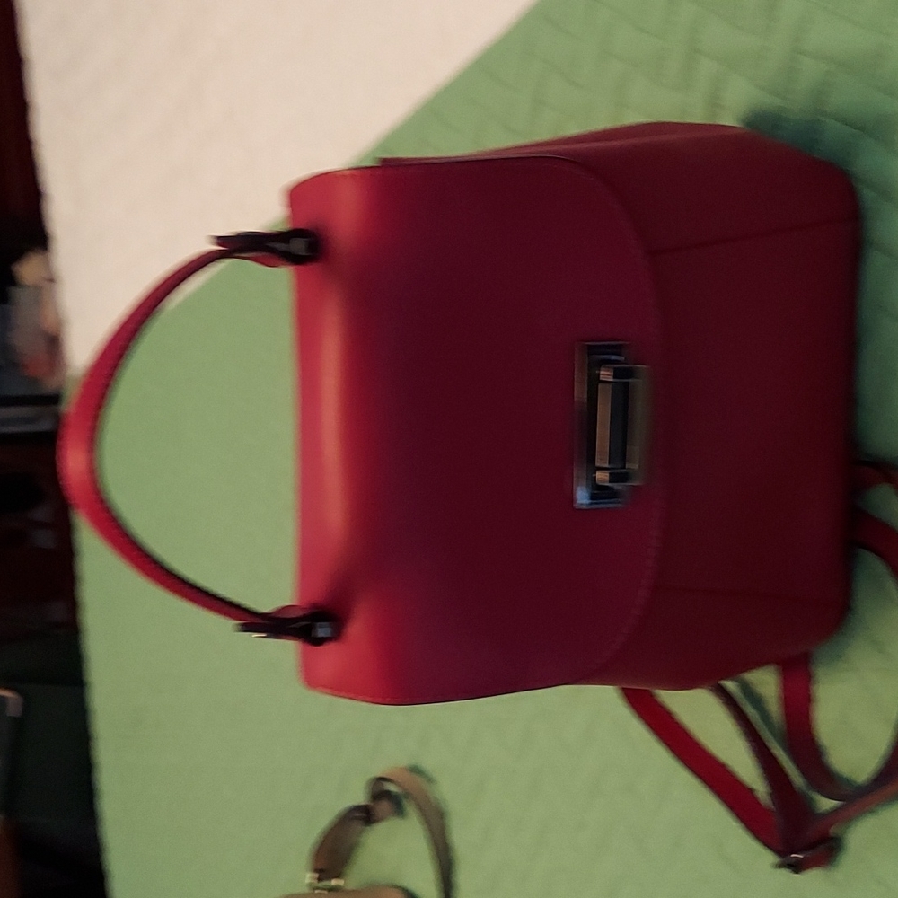Red leather backpack purse